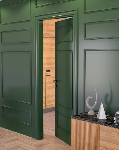 ingresso casa luminoso moderno in legno con piccoli mobili d'arredo